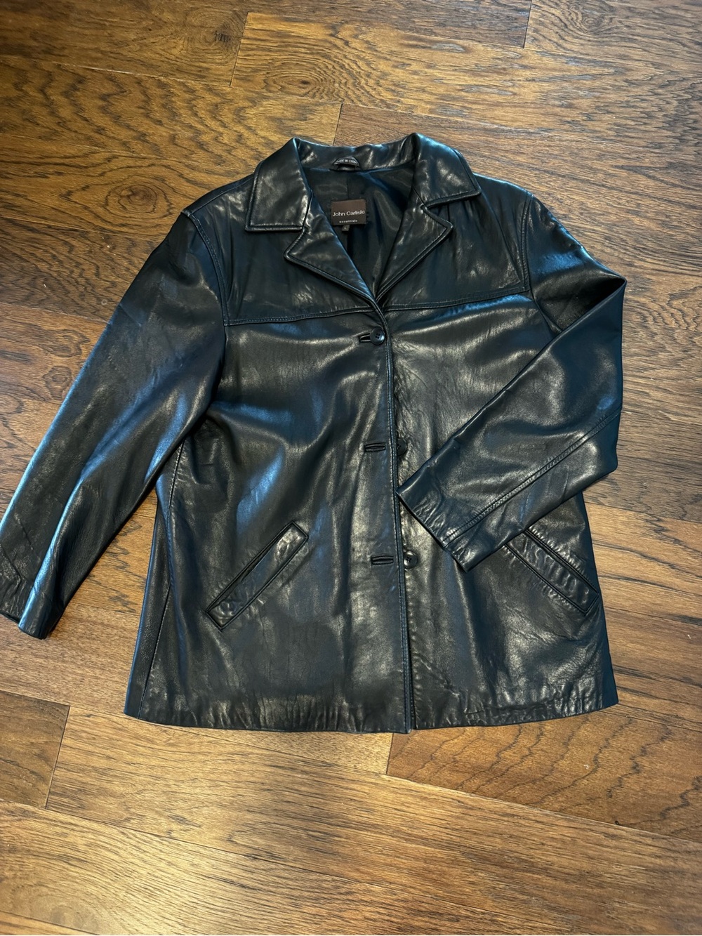 Classic Black Leather Button-Front Women's Jacket